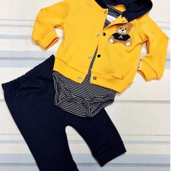 Бебешки комплект с боди,панталон и жълт суичър МЕЧЕТО