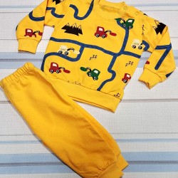 Бебешки памучен комплект в жълто КОЛИЧКИ