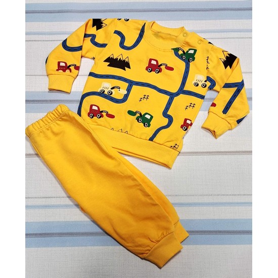 Бебешки памучен комплект в жълто КОЛИЧКИ