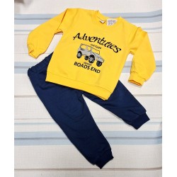 Детски памучен комплект в жълто и синьо ДЖИП