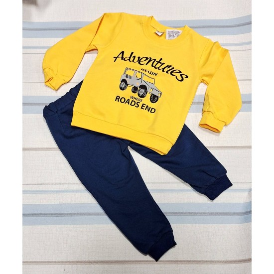 Детски памучен комплект в жълто и синьо ДЖИП Детски памучен комплект в жълто и синьо ДЖИП