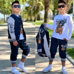 Луксозен Ватиран детски комплект 3части с яке в синьо БАРИ Луксозен Ватиран детски комплект 3части с яке в синьо БАРИ