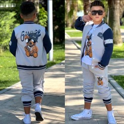 Луксозен Ватиран детски комплект 3части с яке в светло сиво и синьо БАРИ Луксозен Ватиран детски комплект 3части с яке в светло сиво и синьо БАРИ