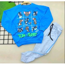 Детски памучен комплект ТОМ И ДЖЕРИ в синьо и сиво