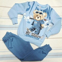 Детски памучен комплект в светло синьо МЕЧО С ДЪНКИ Детски памучен комплект в светло синьо МЕЧО С ДЪНКИ