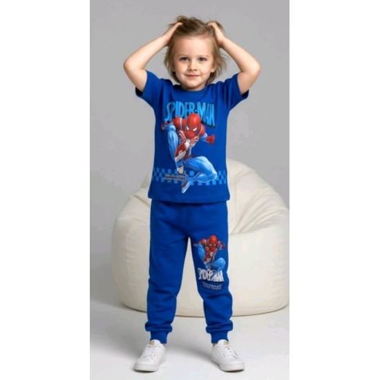 Детски комплект с къс ръкав в синьо СПАЙДЪРМЕН