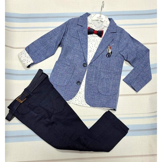 Елегантен костюм за момче със синьо сако и папийонка