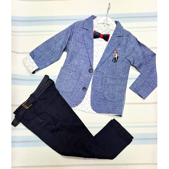 Елегантен костюм за момче със синьо сако и папийонка