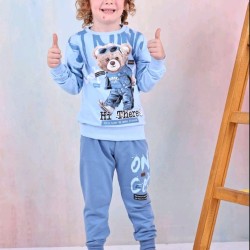 Детски памучен комплект в светло синьо МЕЧО С ДЪНКИ Детски памучен комплект в светло синьо МЕЧО С ДЪНКИ