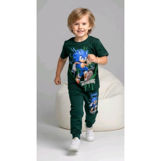 Детски комплект с къс ръкав в тъмно зелено СОНИК