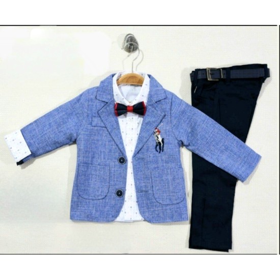 Елегантен костюм за момче със синьо сако и папийонка