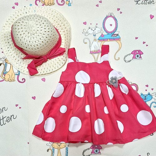 Детска лятна рокля в цикламено розово с шапка
